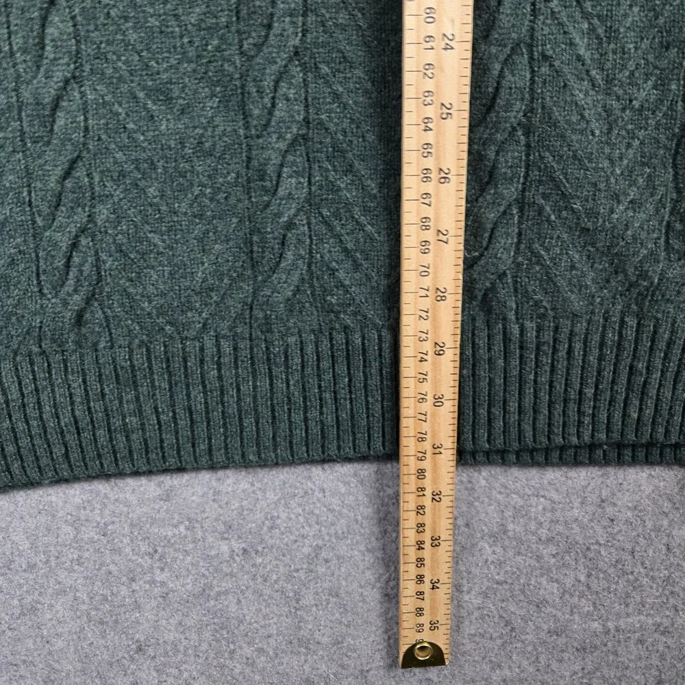 Jos A Bank Reserve Wool Sweater Mens Large Green Cable Knit 1/4 Zip Luxury
